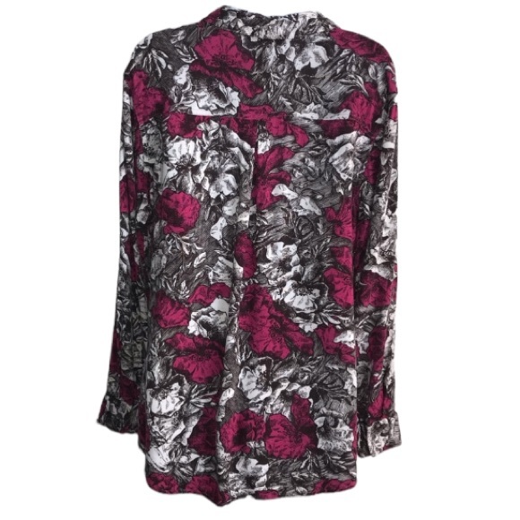 🔴 4/$15 Rock & Republic pink black white floral ls button up shirt sz M in EUC - Picture 2 of 15